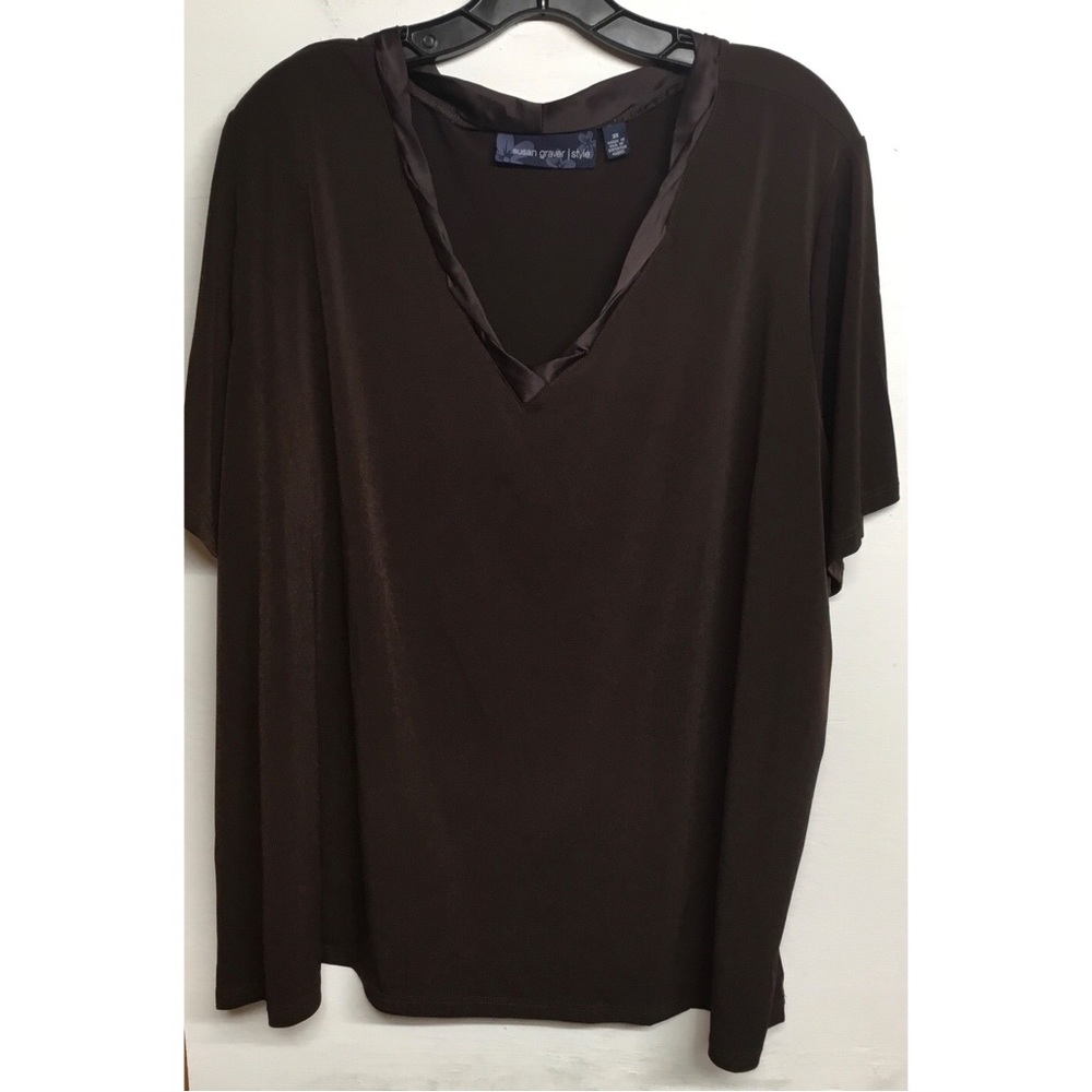 Ladies Plus Size 3X Susan Graver Style Silky V-Neck Blouse